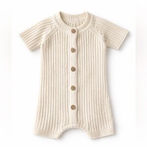 (5/$45) | SNUG | Ribbed Knit Baby Romper | Cream | 0-3mo